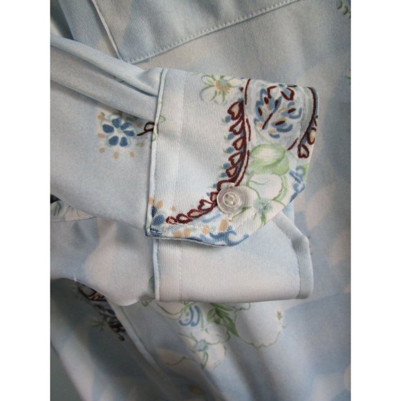 Powder Blue Paisley Print Polyester Lancer California Disco Shirt Mens Lg  EUC - Picture 5 of 16